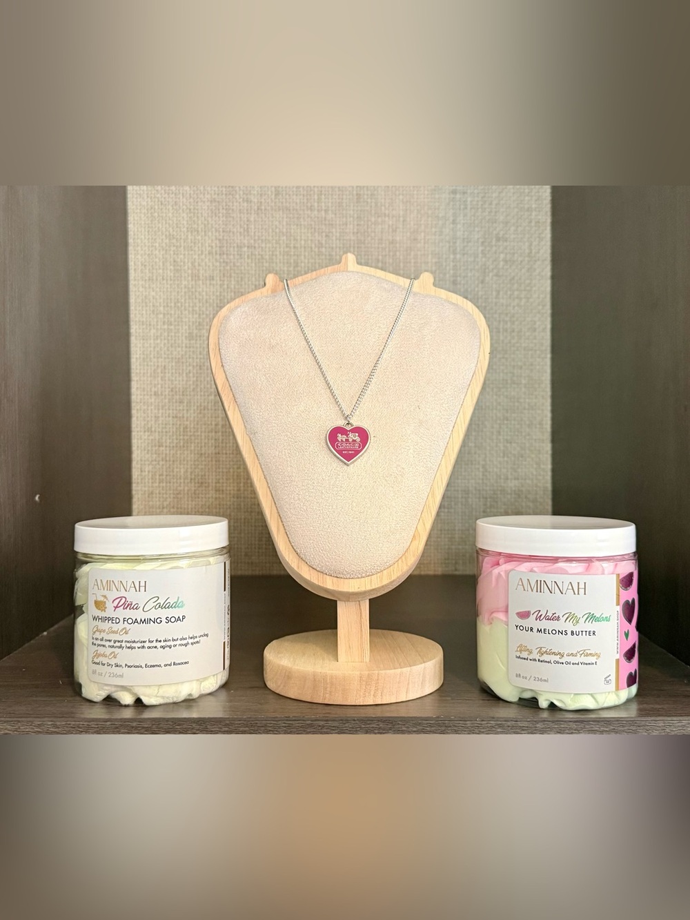 $174 Aminnah & Coach Pink Enamel Heritage Heart Necklace 3 Piece Bundle